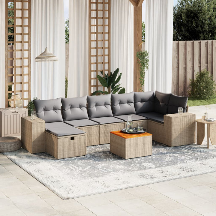 havesofasæt 8 dele med hynder polyrattan beige