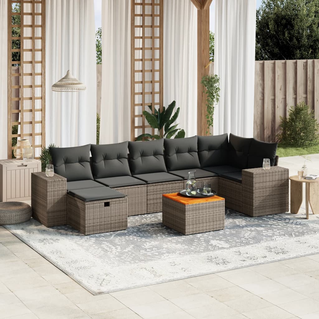 sofasæt til haven 8 dele med hynder polyrattan grå