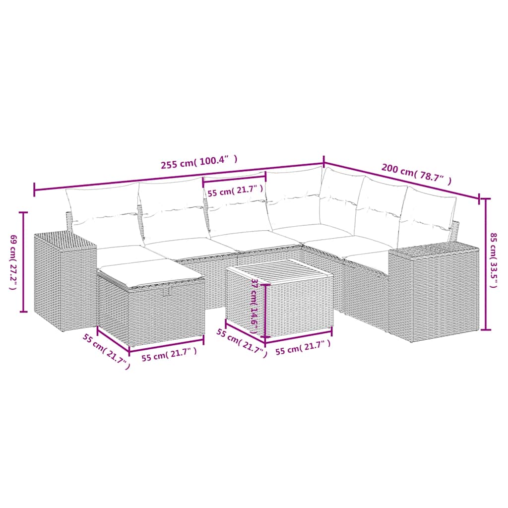 sofasæt til haven 8 dele med hynder polyrattan sort