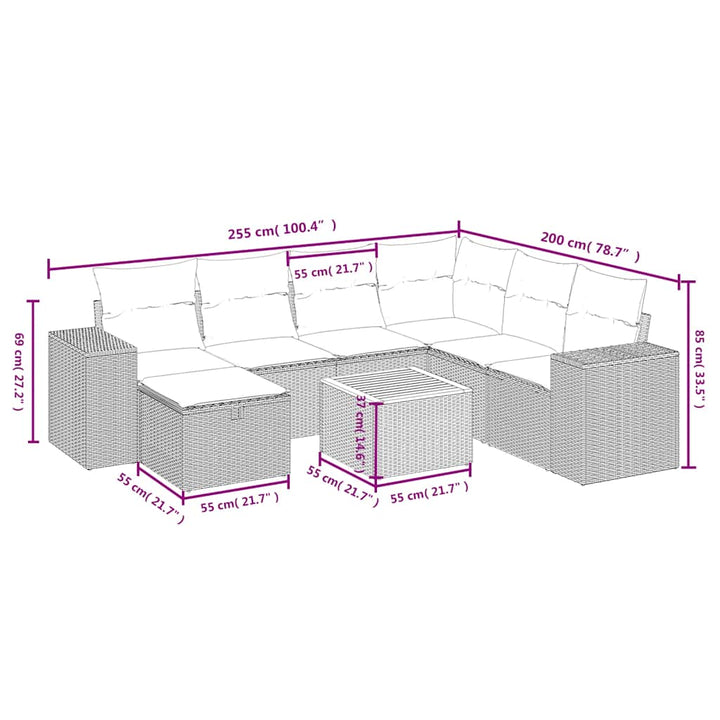 sofasæt til haven 8 dele med hynder polyrattan sort