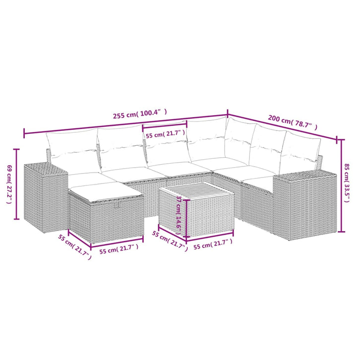 sofasæt til haven 8 dele med hynder polyrattan sort