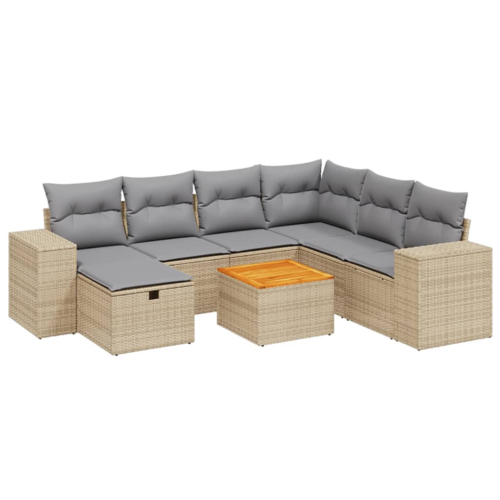 havesofasæt 8 dele med hynder polyrattan beige