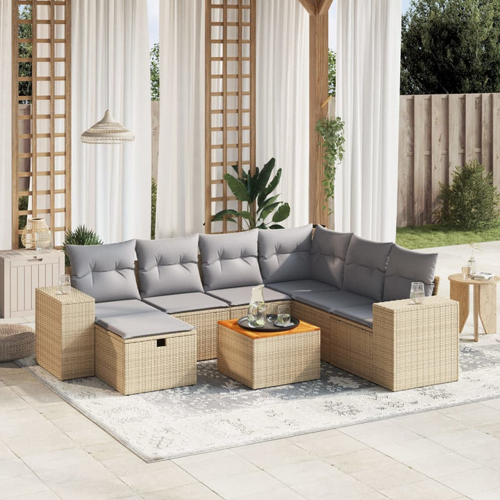 havesofasæt 8 dele med hynder polyrattan beige