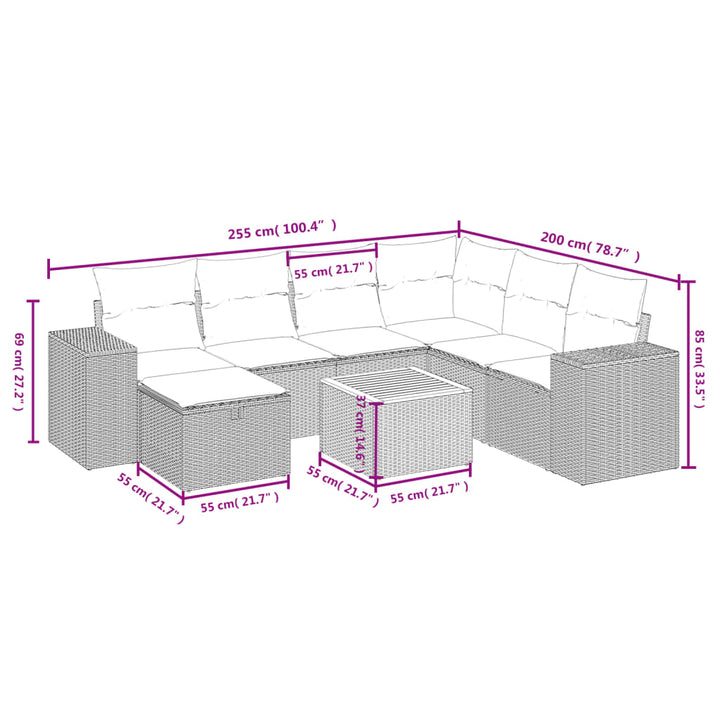 sofasæt til haven 8 dele med hynder polyrattan grå