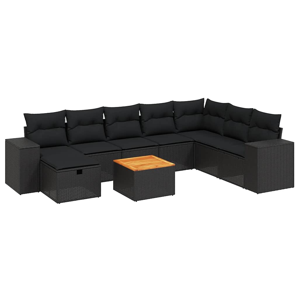 sofasæt til haven 9 dele med hynder polyrattan sort