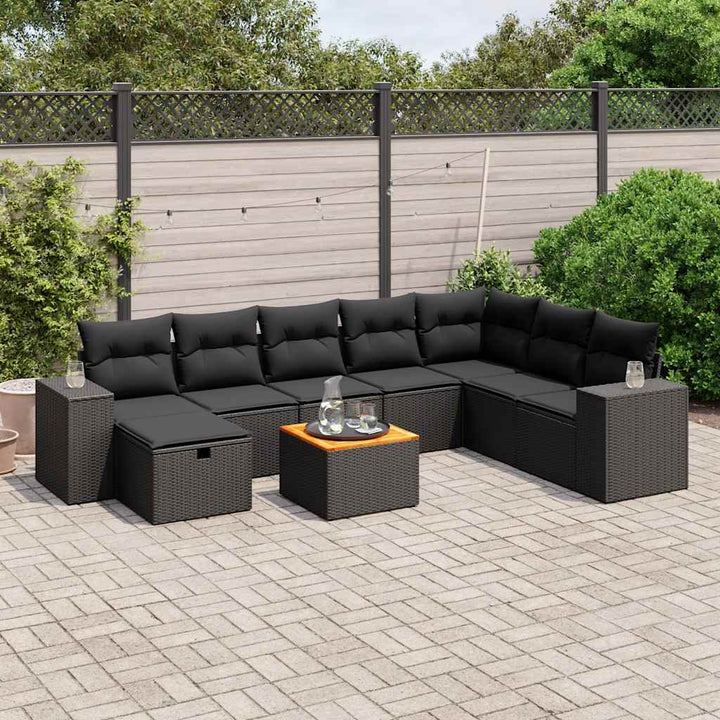 sofasæt til haven 9 dele med hynder polyrattan sort