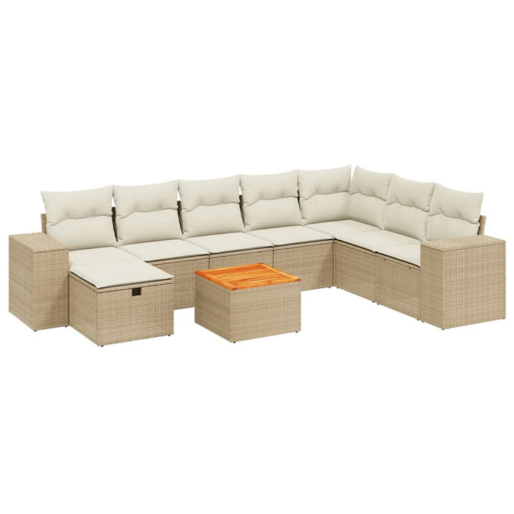 sofasæt til haven 9 dele med hynder polyrattan beige