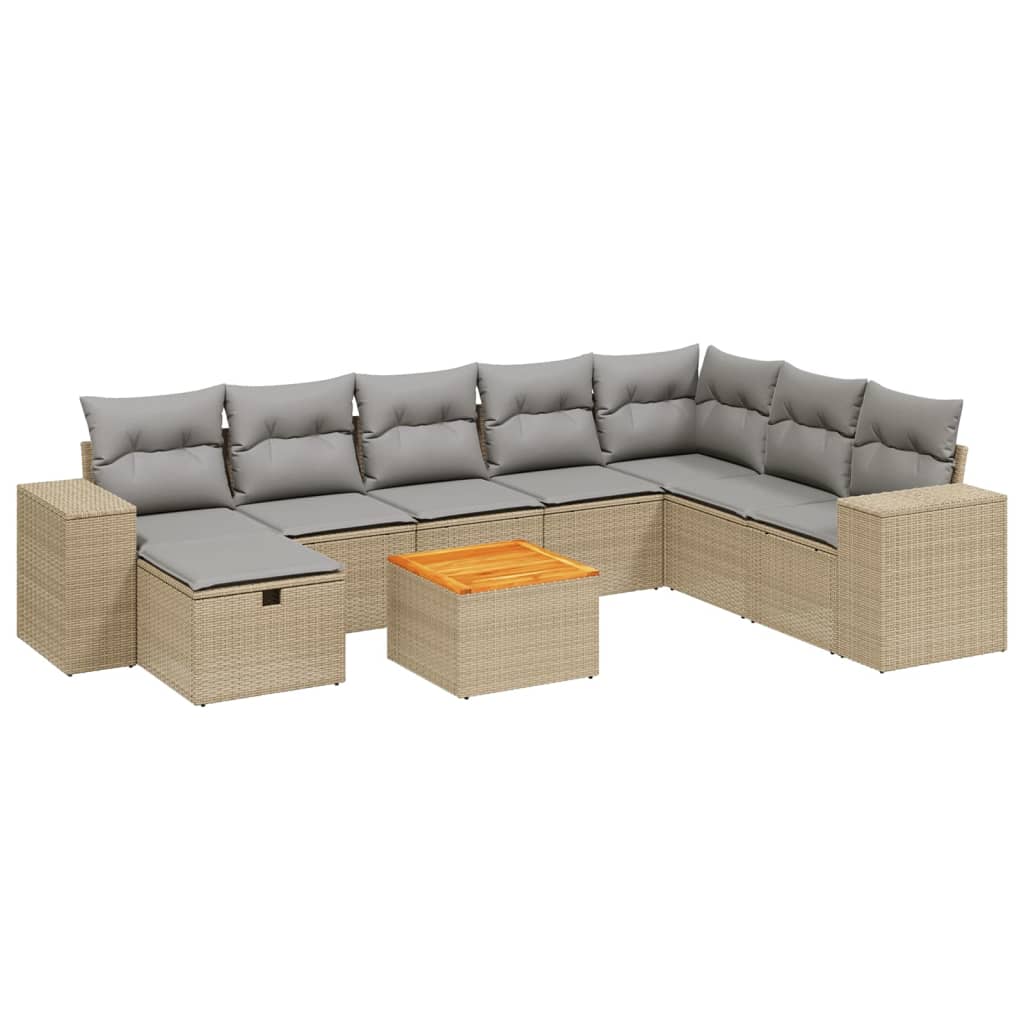 spisebordssæt til haven 9 dele med hynder polyrattan beige