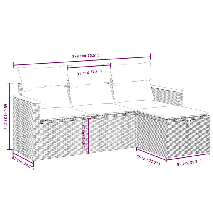 sofasæt til haven 4 dele med hynder polyrattan sort