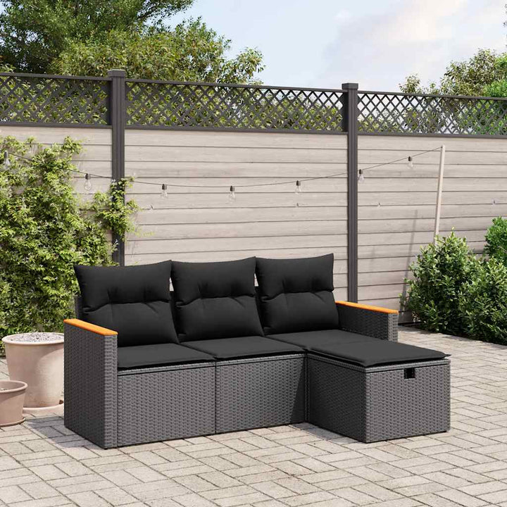 sofasæt til haven 4 dele med hynder polyrattan sort