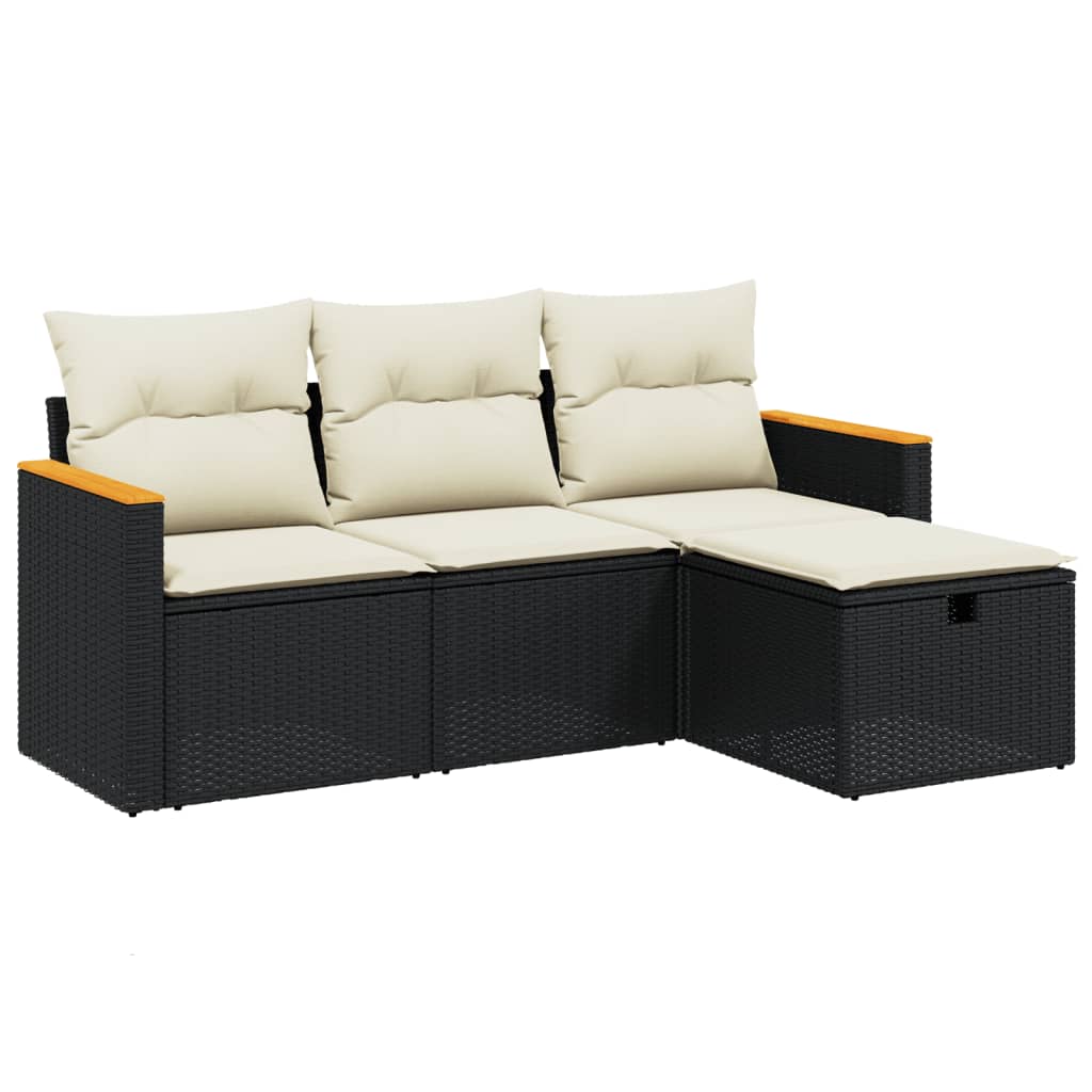 sofasæt til haven 4 dele med hynder polyrattan sort