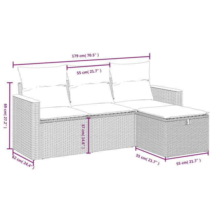 sofasæt til haven 4 dele med hynder polyrattan sort