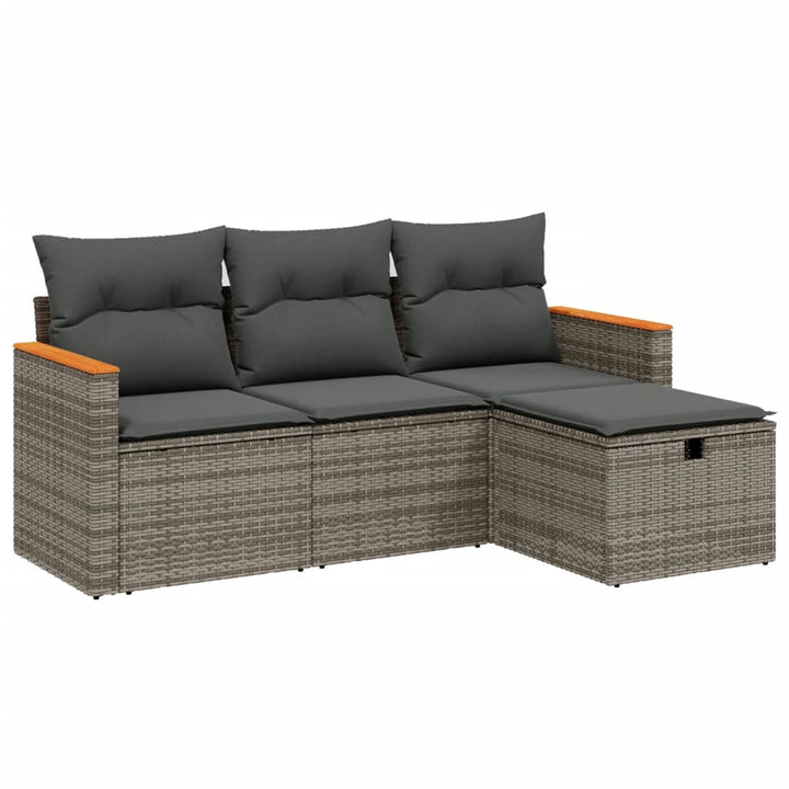 sofasæt til haven 4 dele med hynder polyrattan grå