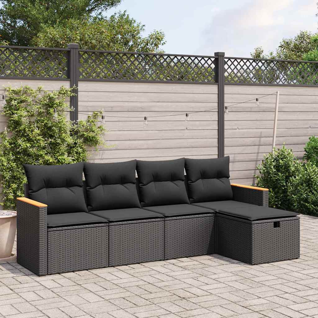 sofasæt til haven 5 dele med hynder polyrattan sort
