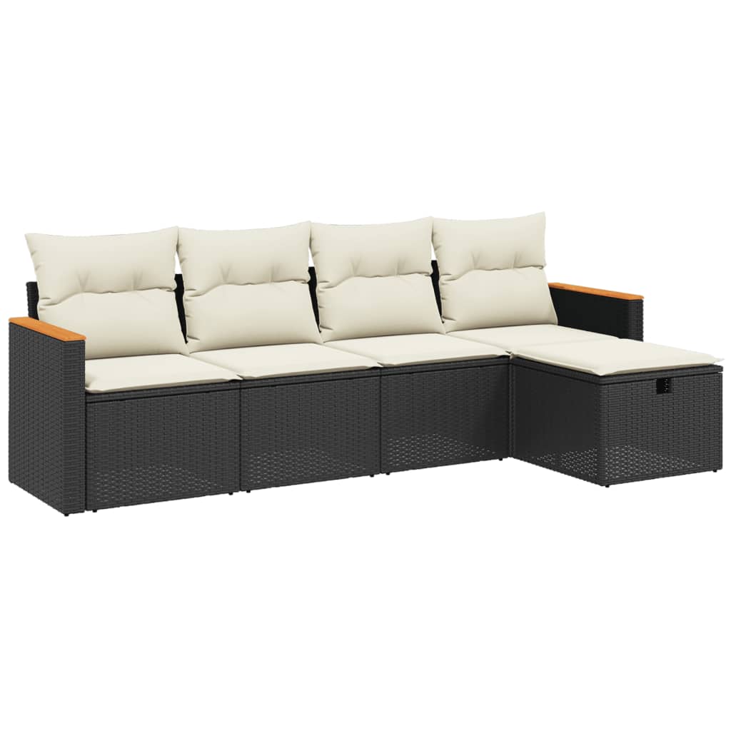 sofasæt til haven 5 dele med hynder polyrattan sort