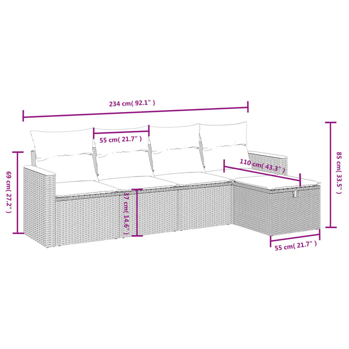 sofasæt til haven 5 dele med hynder polyrattan sort