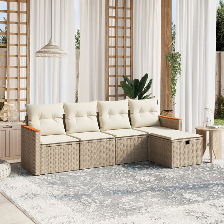 sofasæt til haven 5 dele med hynder polyrattan beige