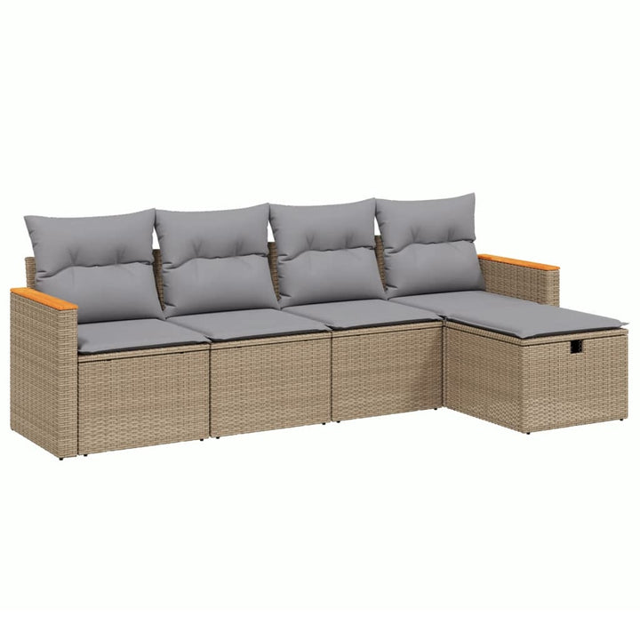 havesofasæt 5 dele med hynder polyrattan beige
