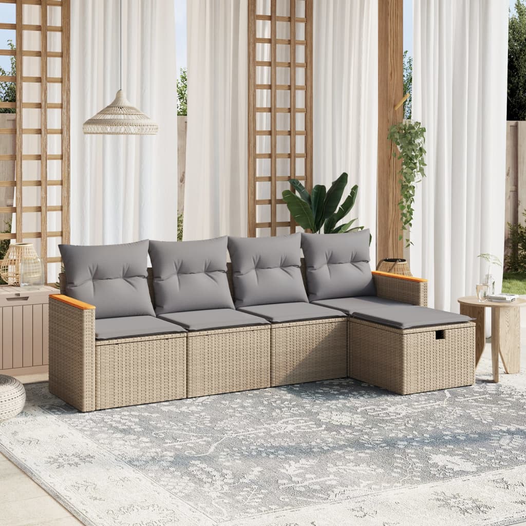 havesofasæt 5 dele med hynder polyrattan beige