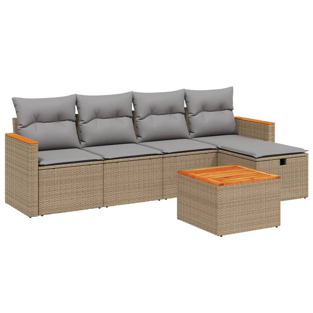 havesofasæt 6 dele med hynder polyrattan beige