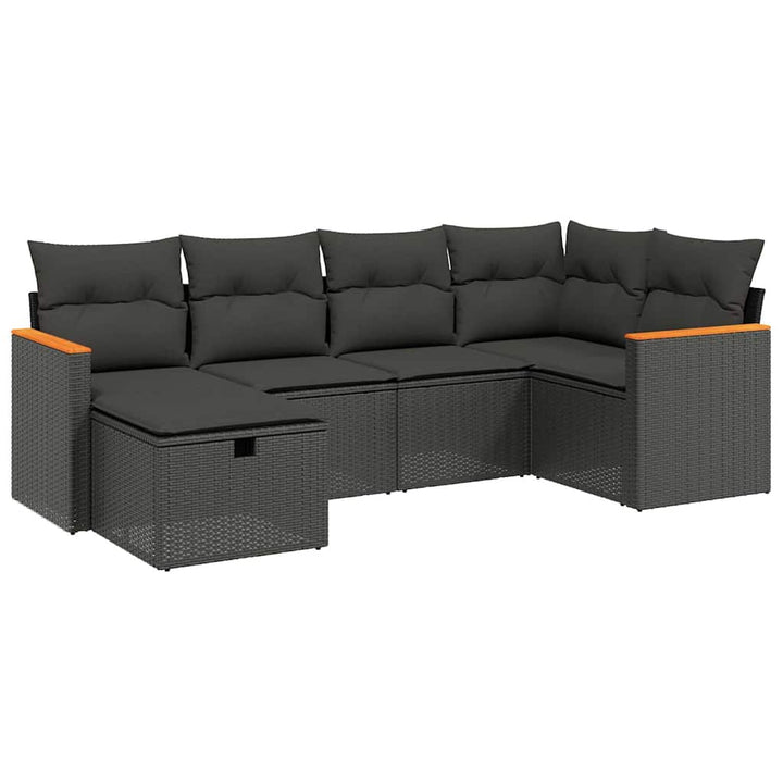 sofasæt til haven 6 dele med hynder polyrattan sort
