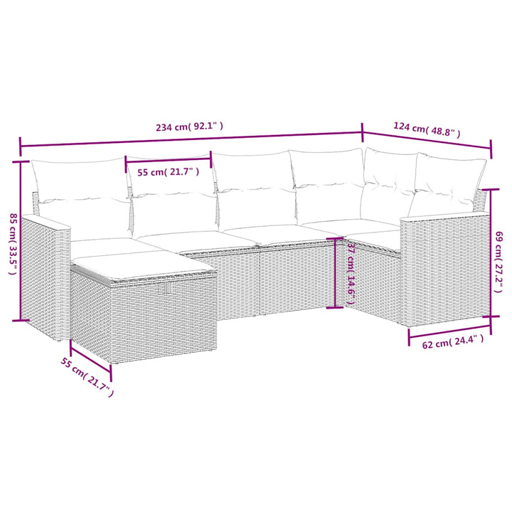 sofasæt til haven 6 dele med hynder polyrattan sort