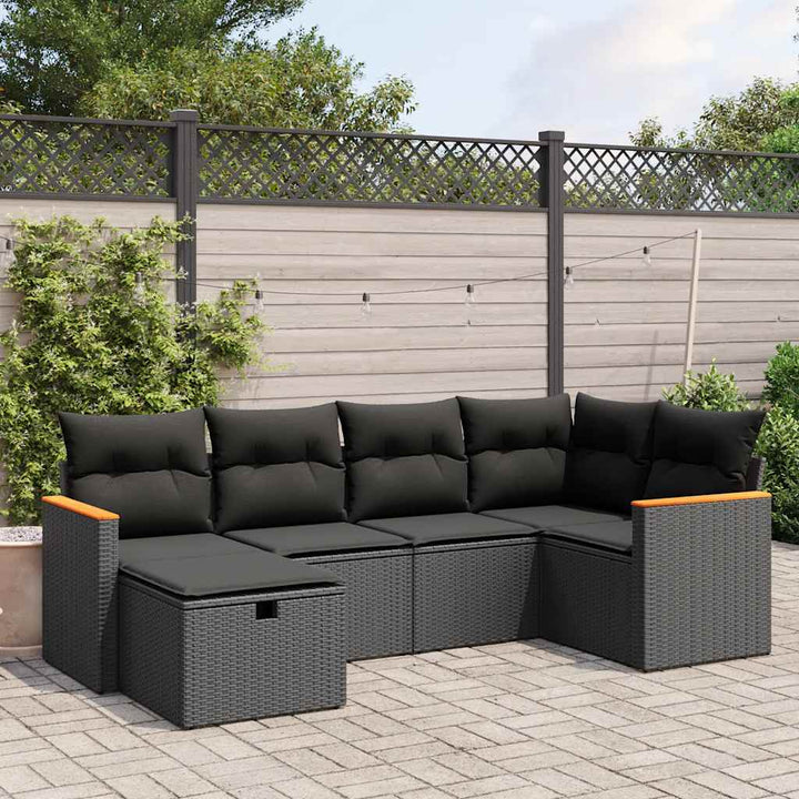 sofasæt til haven 6 dele med hynder polyrattan sort