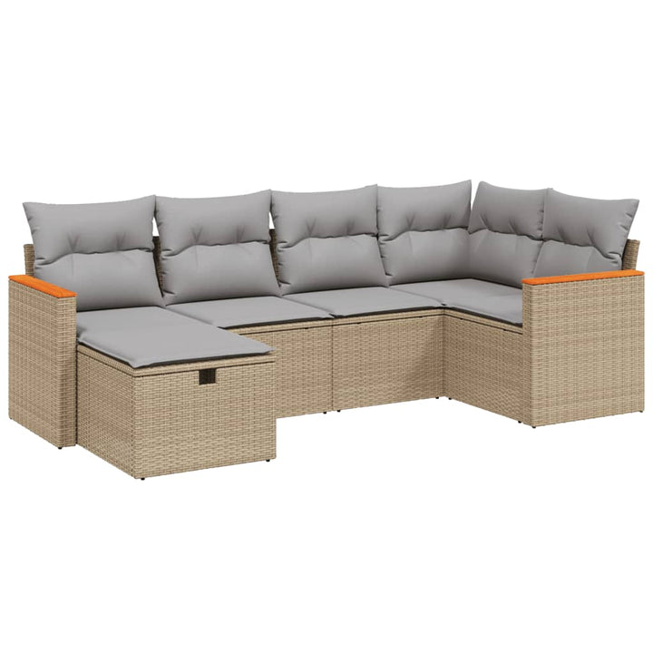 havesofasæt 6 dele med hynder polyrattan beige