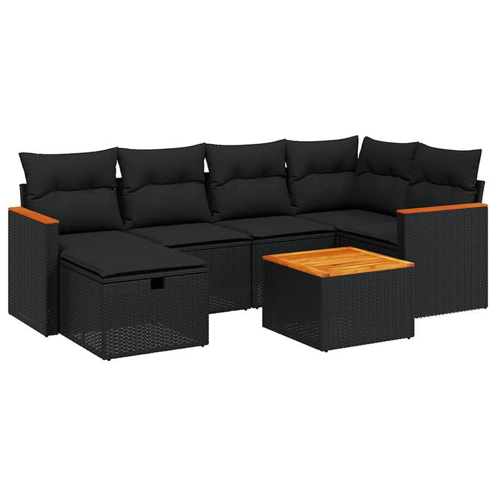 sofasæt til haven 7 dele med hynder polyrattan sort