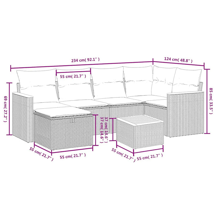 sofasæt til haven 7 dele med hynder polyrattan sort