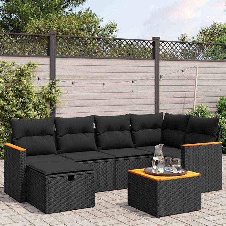 sofasæt til haven 7 dele med hynder polyrattan sort