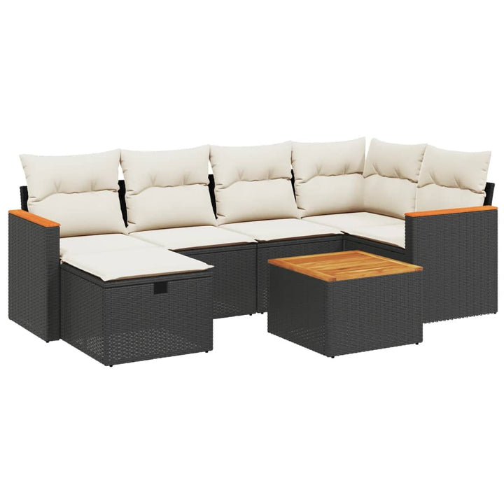 sofasæt til haven 7 dele med hynder polyrattan sort