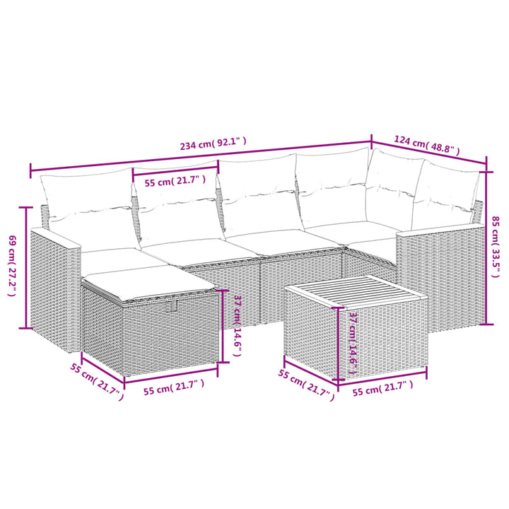 sofasæt til haven 7 dele med hynder polyrattan sort
