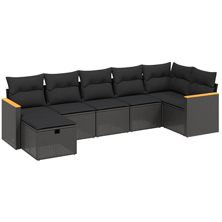 sofasæt til haven 7 dele med hynder polyrattan sort