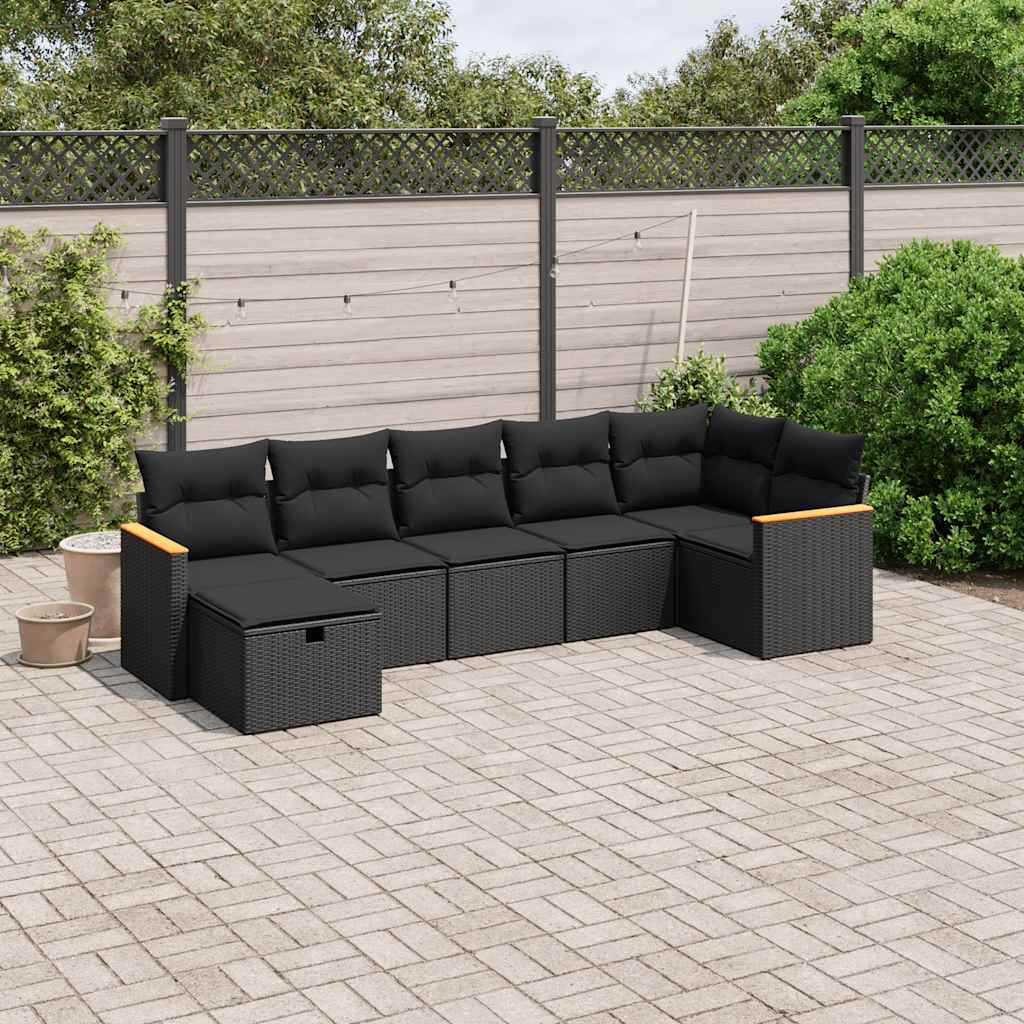sofasæt til haven 7 dele med hynder polyrattan sort