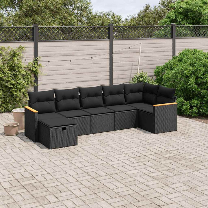 sofasæt til haven 7 dele med hynder polyrattan sort
