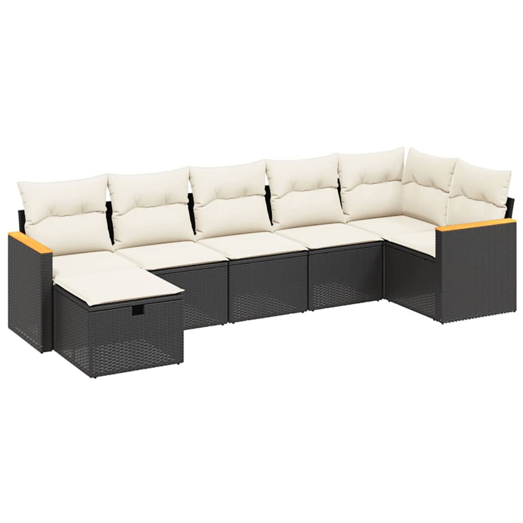 sofasæt til haven 7 dele med hynder polyrattan sort