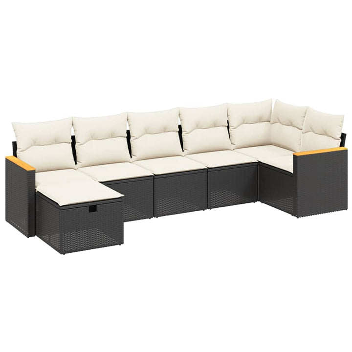 sofasæt til haven 7 dele med hynder polyrattan sort