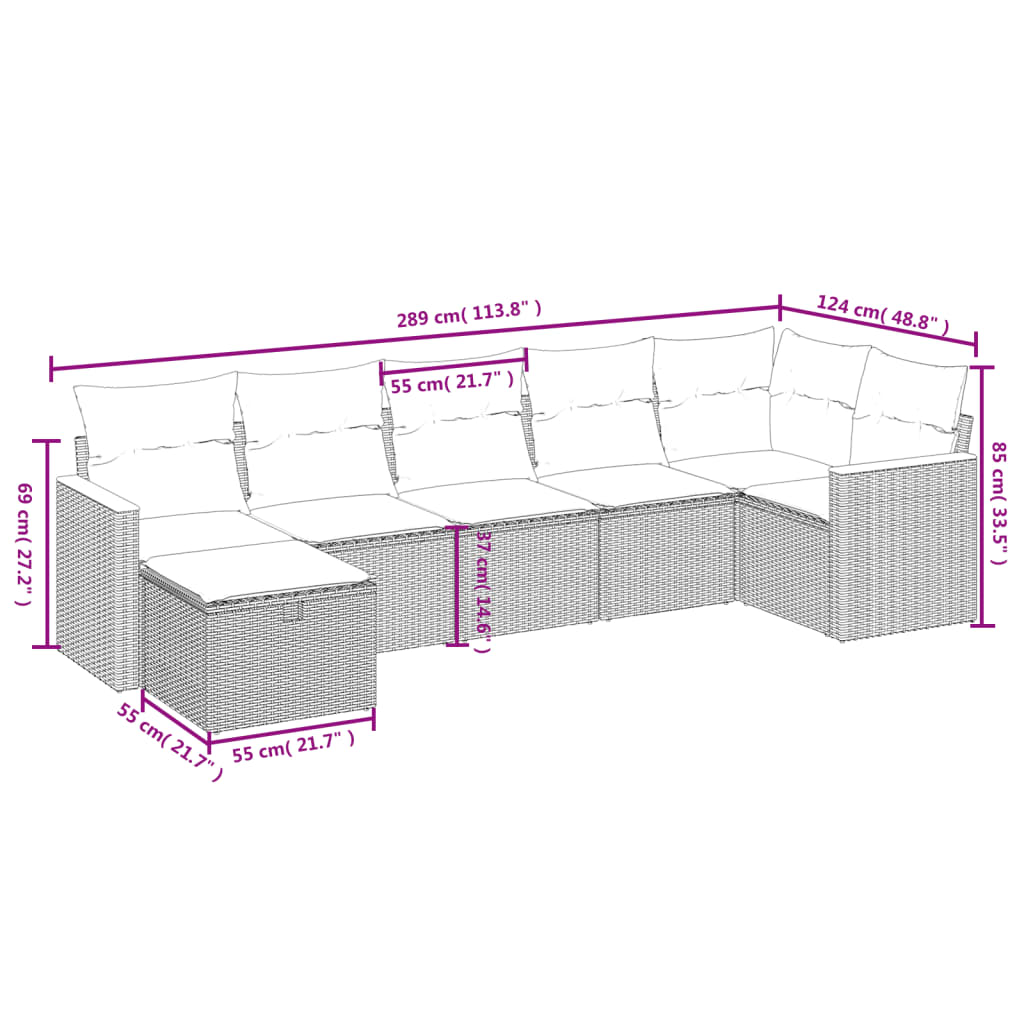 sofasæt til haven 7 dele med hynder polyrattan sort