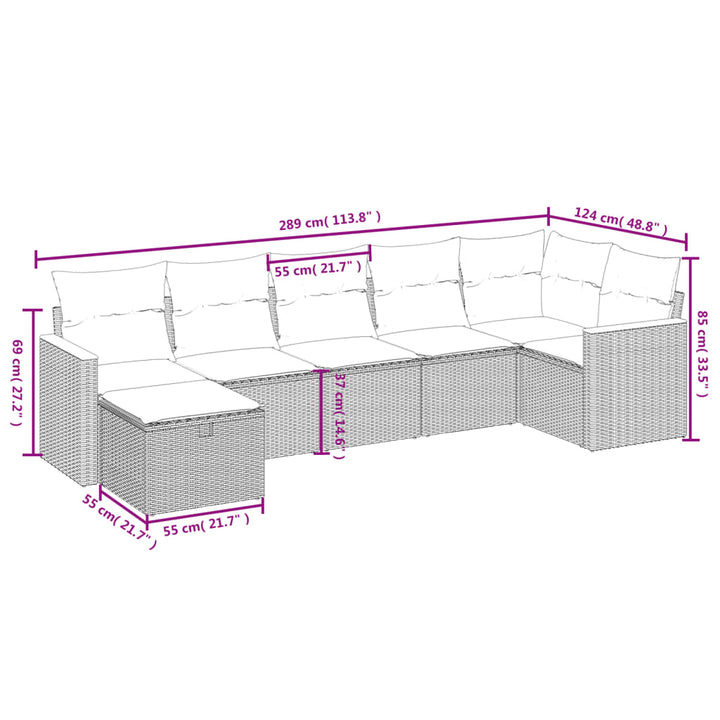 sofasæt til haven 7 dele med hynder polyrattan sort