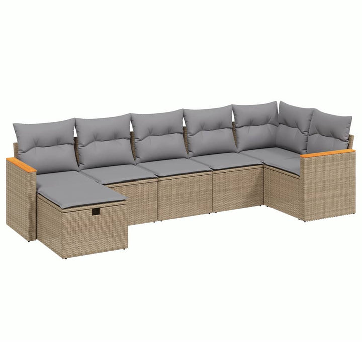 havesofasæt 7 dele med hynder polyrattan beige