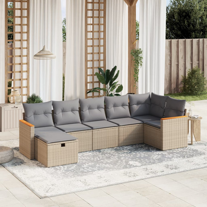 havesofasæt 7 dele med hynder polyrattan beige