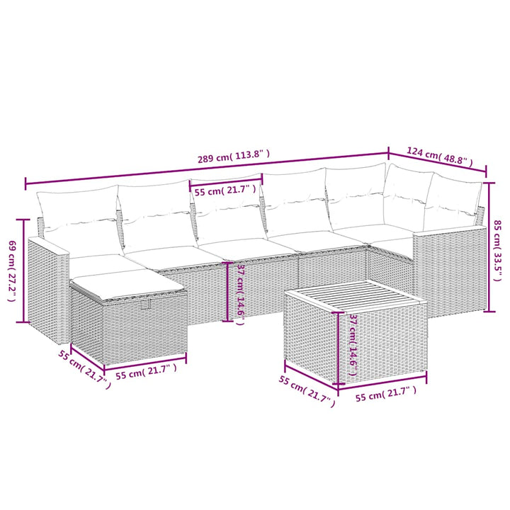 sofasæt til haven 8 dele med hynder polyrattan sort