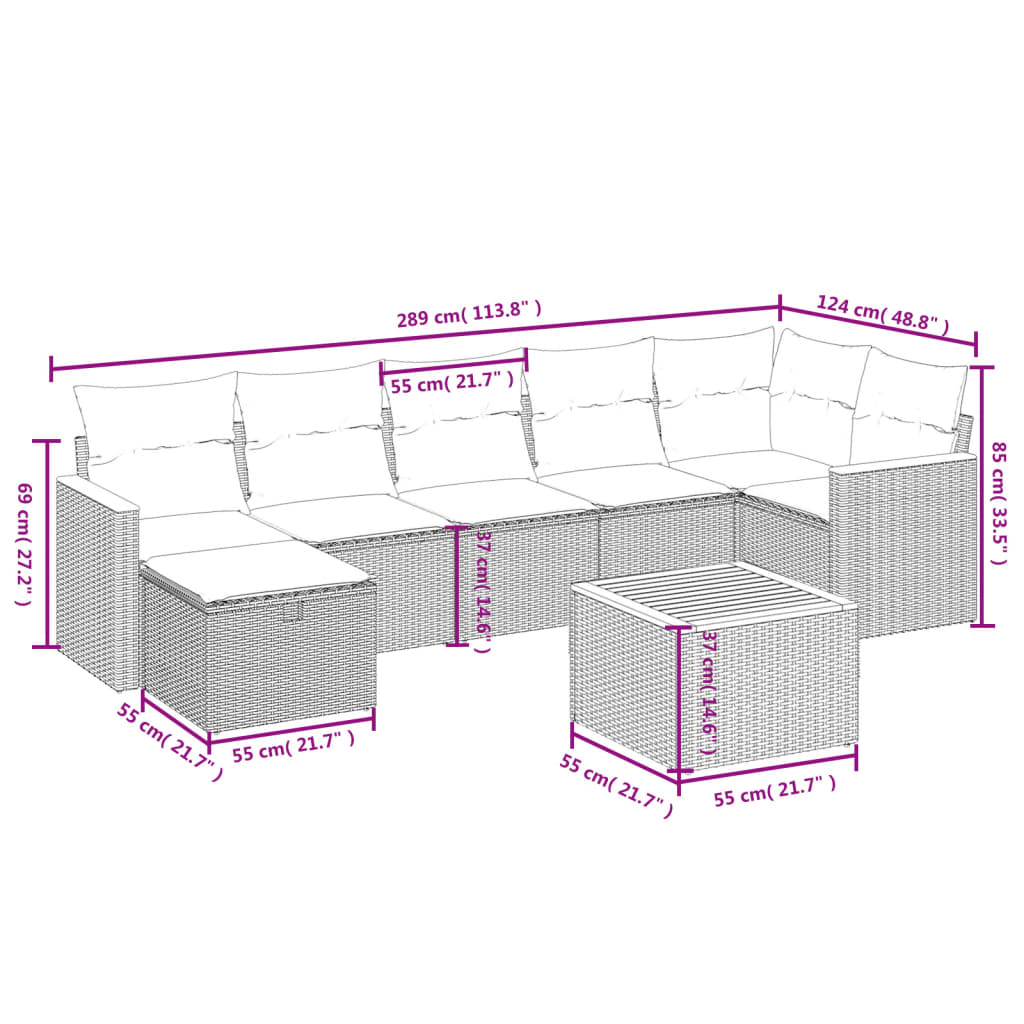 sofasæt til haven 8 dele med hynder polyrattan sort