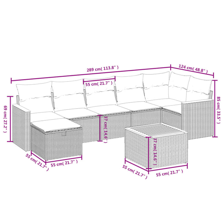 sofasæt til haven 8 dele med hynder polyrattan sort