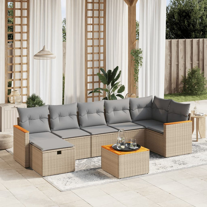havesofasæt 8 dele med hynder polyrattan beige