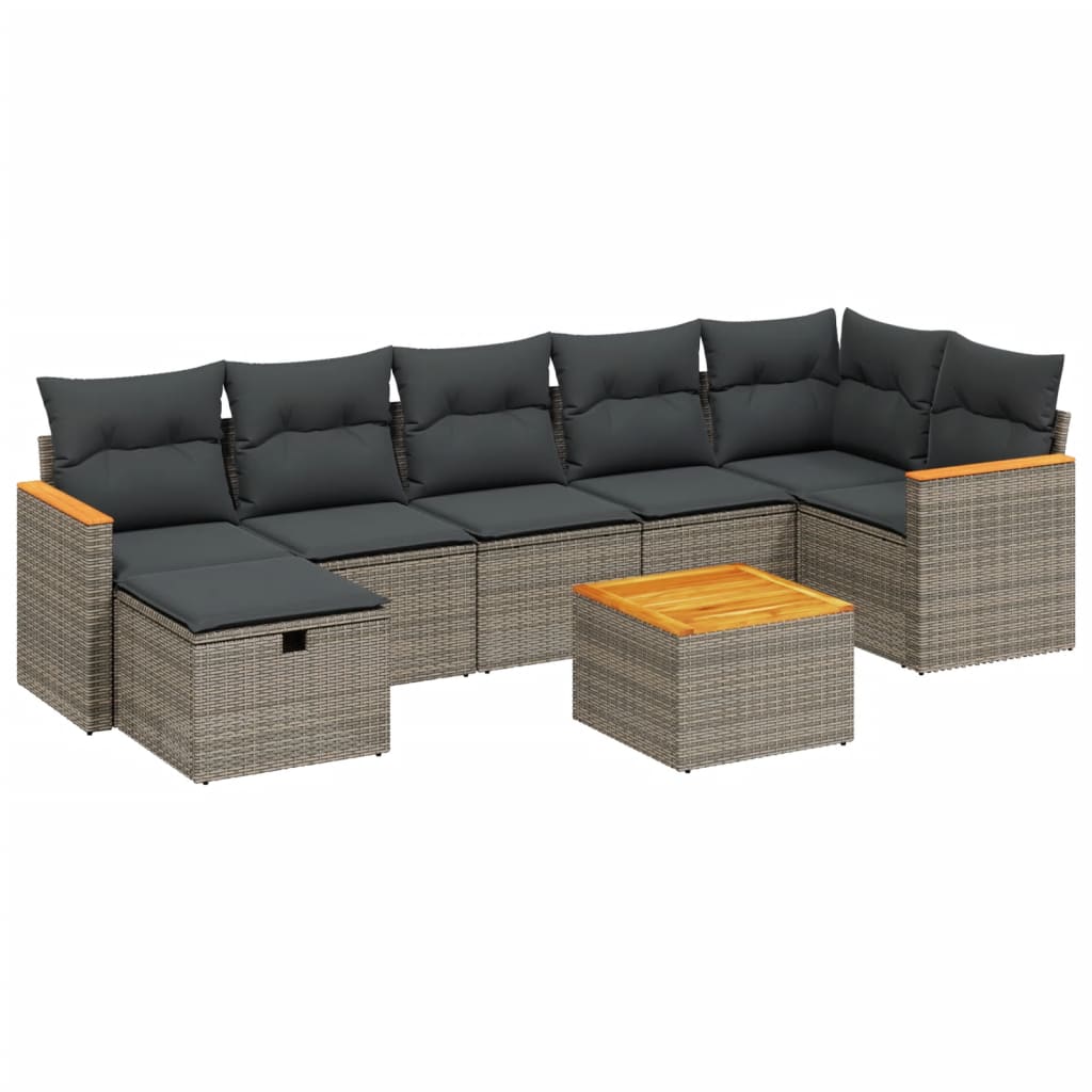 sofasæt til haven 8 dele med hynder polyrattan grå