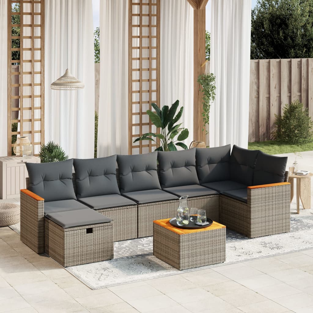 sofasæt til haven 8 dele med hynder polyrattan grå