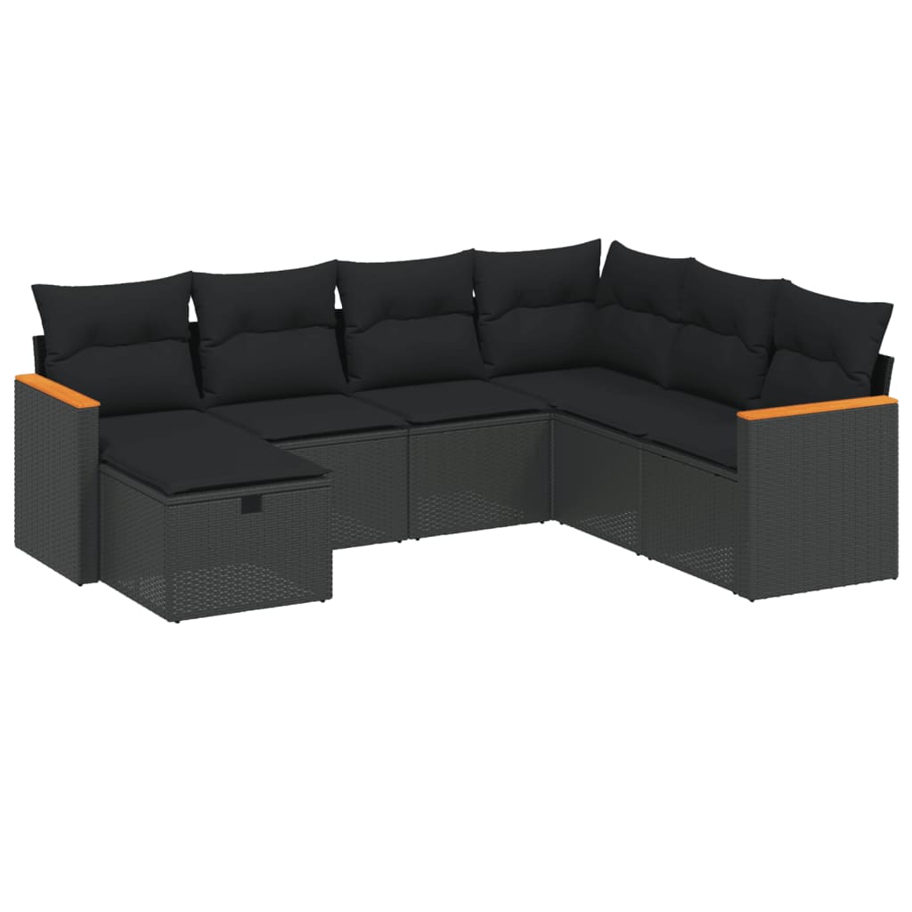 sofasæt til haven 7 dele med hynder polyrattan sort