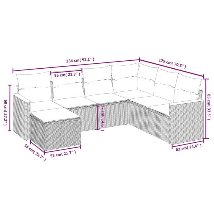 sofasæt til haven 7 dele med hynder polyrattan sort